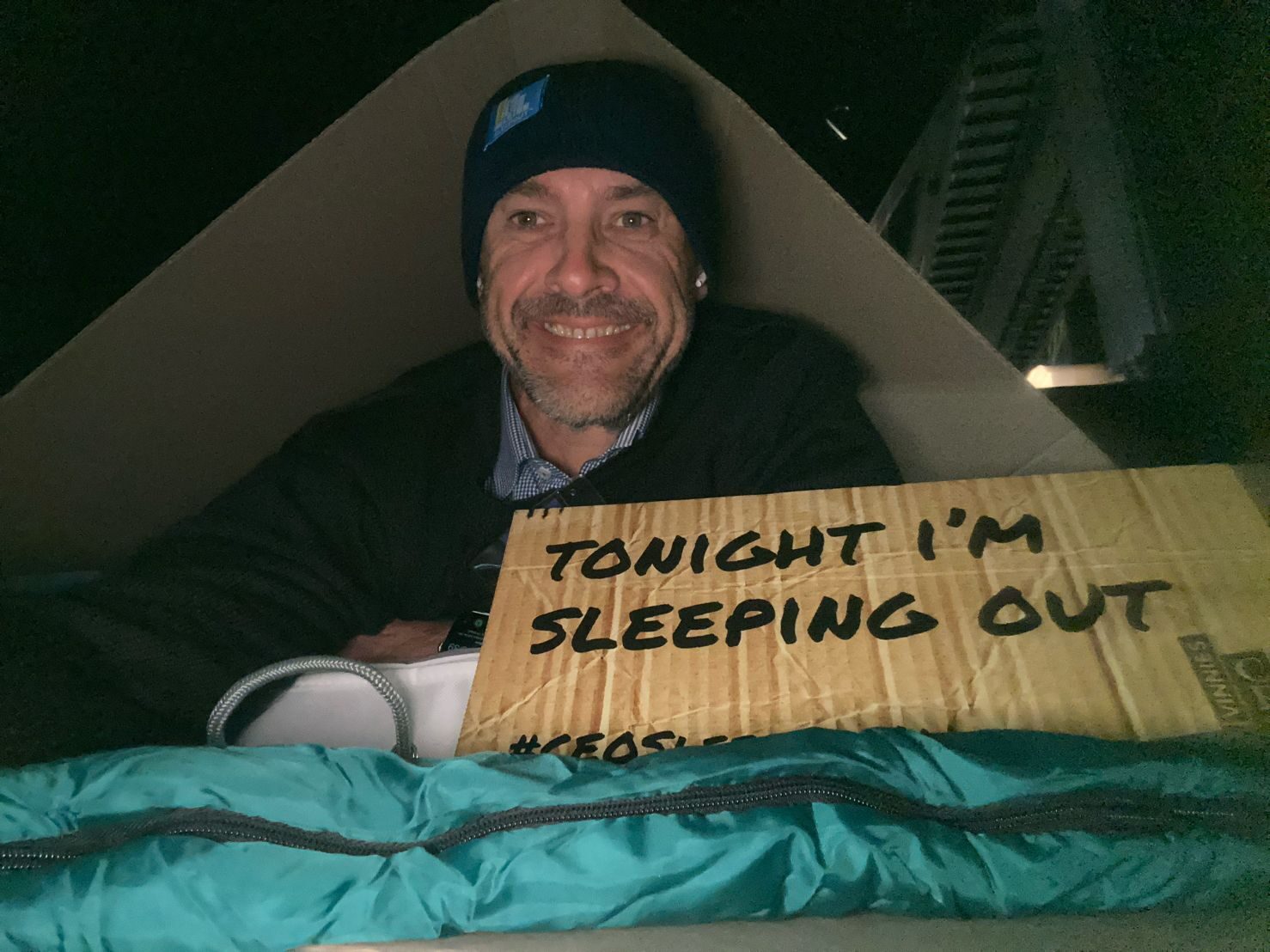 A.H. Beard CEO Tony Pearson participates in Vinnies CEO SleepOut Australia